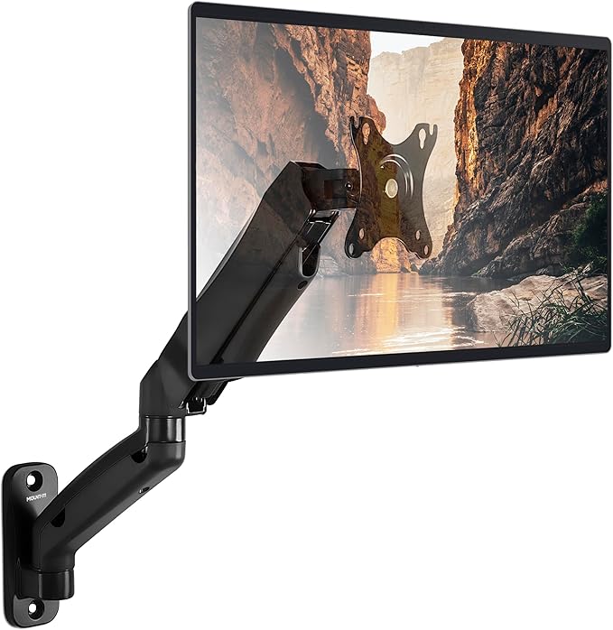 Mount-It! Monitor Wall Mount Arm, Full-Motion Gas Spring, Fits 13–32″ Screens up to 14.3 lbs, VESA 75x75 & 100x100, Tilt Swivel Rotate, Single-Stud Wall Mounted Computer Monitor Arm, RV Compatible