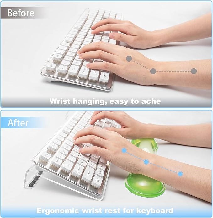 Acrylic Keyboard Stand with Cooling Gel Wrist Rest Set, Clear Ergonomic Keyboard Riser, Tilted Computer Keyboard Holder with Non-Slip Silicone for Mechanical/Wireless Keyboards, Home Office & Gaming