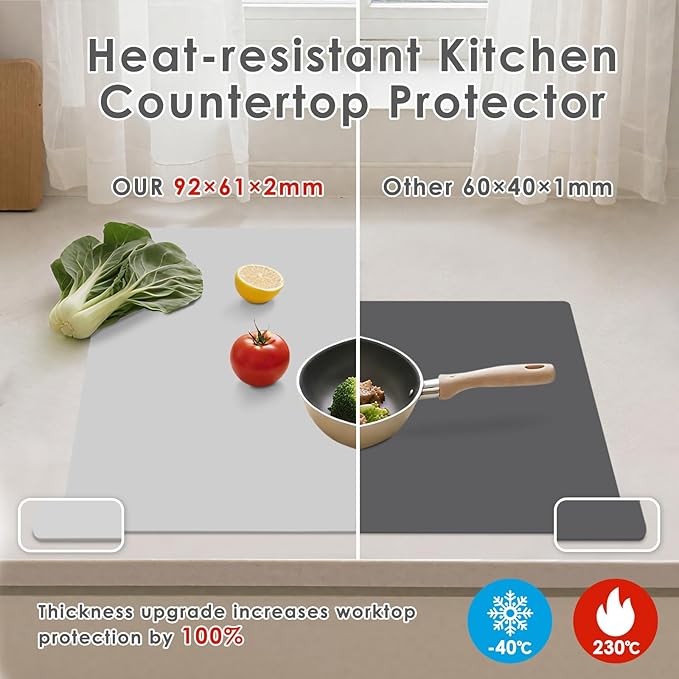 Extra Large Silicone Mat for Resin 36.2" x 24", 2MM Thick Silicone Craft Mat for Table, Multifunction Silicon Matt for Kitchen Countertop Protector Heat Resistant Placemat by Foepoge(Gray)