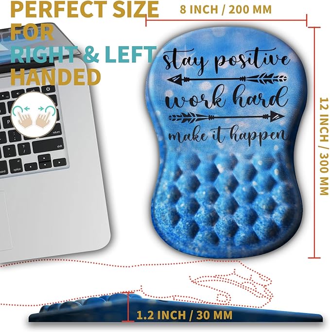 Hokafenle Ergonomic Mouse Pad Wrist Support with Massage Design, Wrist Rest Mousepad with Memory Foam&Non-Slip PU Base, Mouse Pads for Wireless Mouse & Desk (12x8 inch,Stay Positive)