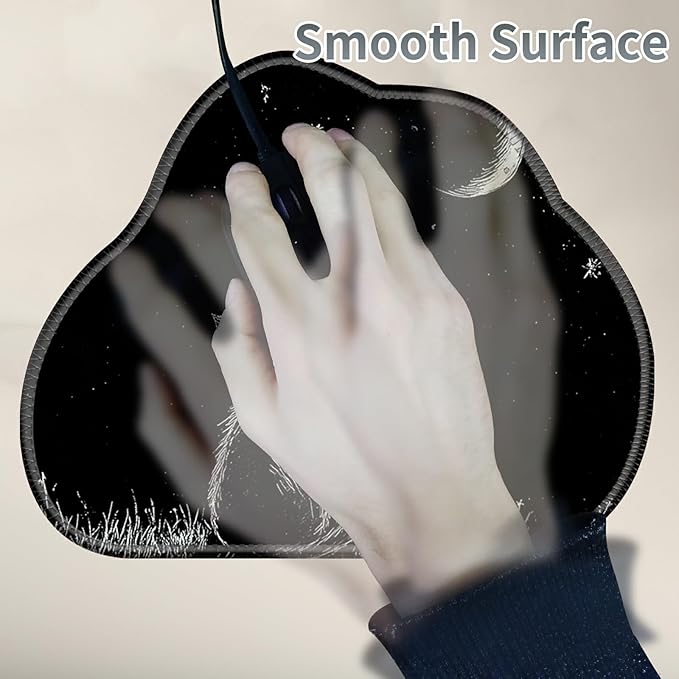 Cute Mouse Pad Plus 1 Coaster, Small Gaming Mouse Mat 11.8 x 9.45 inches, Travel Mouse Pads with Durable Stitched Edges Non-Slip Base, Black Cat Moon Decor Mousepad for Office Home
