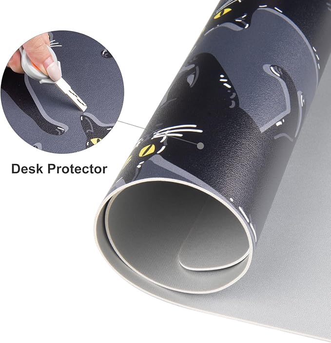 Colorful Star Black Large Mouse Pad, Cute Cat Waterproof Office Desk Mat, Non-Slip Gaming Mouse Pad, XXL PC Laptop Protector Pads, PU Leather Desk Writing Pads for Office Home, 31.5" x 15.7"