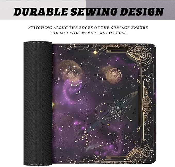 Purple Star Moon Card Desk Pad Mouse Pad Mysterious Galaxy Large Gaming Mouse Mat with Stitched Edges,Non-Slip Waterproof Rubber Base Mous Mat 35.4"x15.7" Office Computer Keyboard Laptop Home
