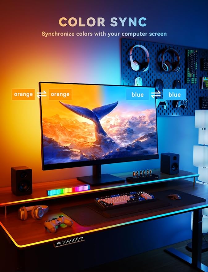 Soleil X6 LED Monitor Backlight for PC & Mac, Strip Light Sync to 24″-34″ Screens, Ambient Lighting for Games/Movies/Music, Dual USB Ports, Software Control with Built-in AI Function (For 32″ Monitor)