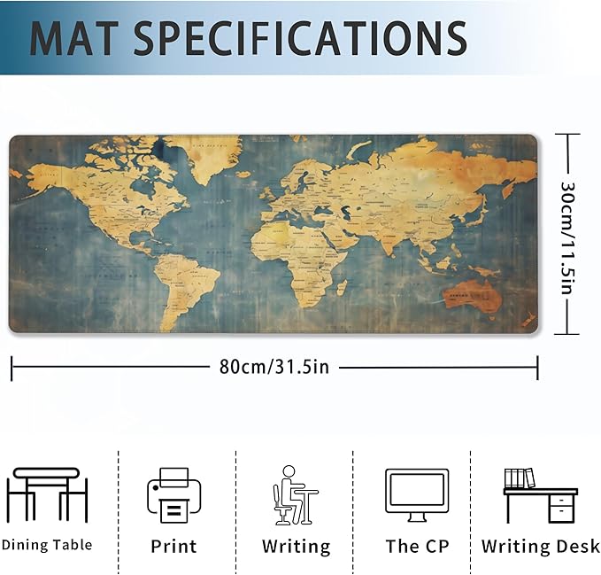 Gaming Mouse Pad, Grunge Vintage World Map Extended Mouse Pad Gaming Large, Big Desk Mat with Non-Slip Base and Stitched Edge, Long Computer Keyboard Mouse Mat for Home Office Work 31.5"x11.8"