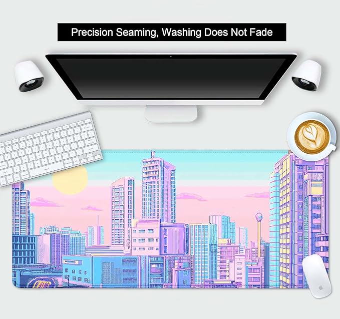 Vaporwave Tokyo City Desk Mat, Kawaii Extended Mouse Pad Gaming for Laptop, XL Anime Aesthetic Scenery Desktop Mat, Large Mousepad, Large Desk Pad for Men Women Office Decor 35.4 x 15.7 in