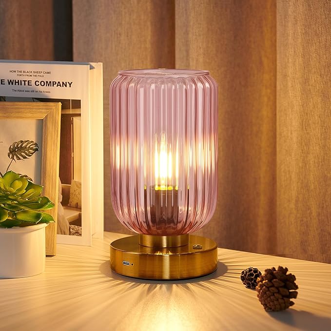 LigthRound Touch Table Lamp for Bedroom, Cordless Bedside Small Table Lamp, Dimmable Rechargeable Battery Operated Lamp for Nightstand, Bedside, Living Room, Desk, LED Bulb Included