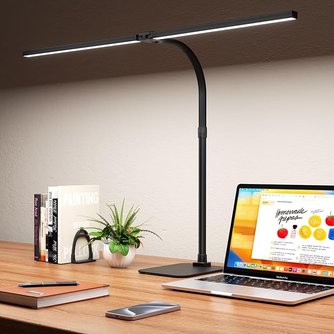 Desk Lamp Architect Task Dual Head Modern Flexible Gooseneck Tall Dimmable Light for Home Office, 5 Color Modes,Remote Control, 1500lm 24W Extra Bright Lighting