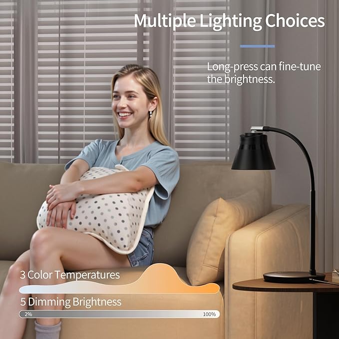 AXX TU08 LED Small Desk Lamp with USB Charging Port, 650 Lumens 3-Color Modes, 5-Touch Dimming, 30/60-Minute Timer, 18-Inch Black Table Light for Reading, Home Office, College Dorm Room Accessories