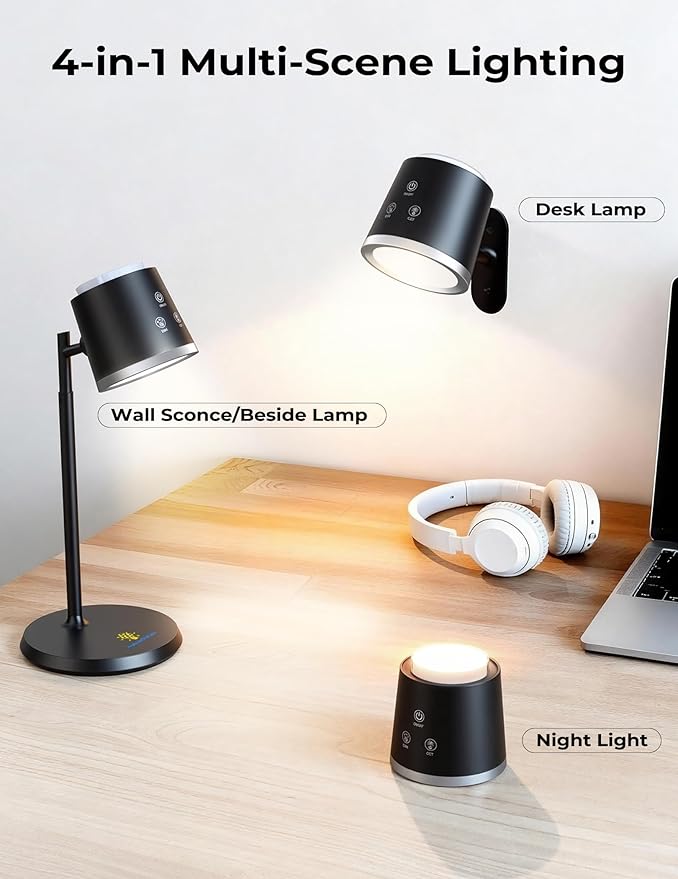 Modular LED Desk Lamp for Home Office, Eye-Caring Table Lamp Dimmable Rechargeable with 360°Adjustable Head, 3 Color Temperatures & Stepless Brightness, Touch Control & Memory, Multi-Scene Use, Bkack