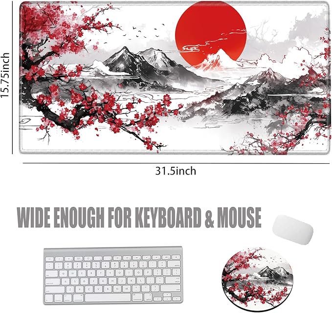 Large Mouse Pad Japanese Cherry Blossom Desk Pad Gaming Mousepad XXL Desk Mat 31.5''X15.75'' Computer Mat Extended Big Mouse Mat for Desktop Office Work Girl Women