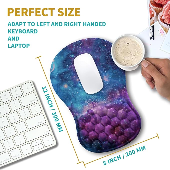 Hokafenle Ergonomic Mouse Pad Wrist Support, Wrist Rest Mousepad for Carpal Tunnel with Integrated Memory Foam Slope Massage Bulge (11.8x7.9 inch,Galaxy Nebula Space)