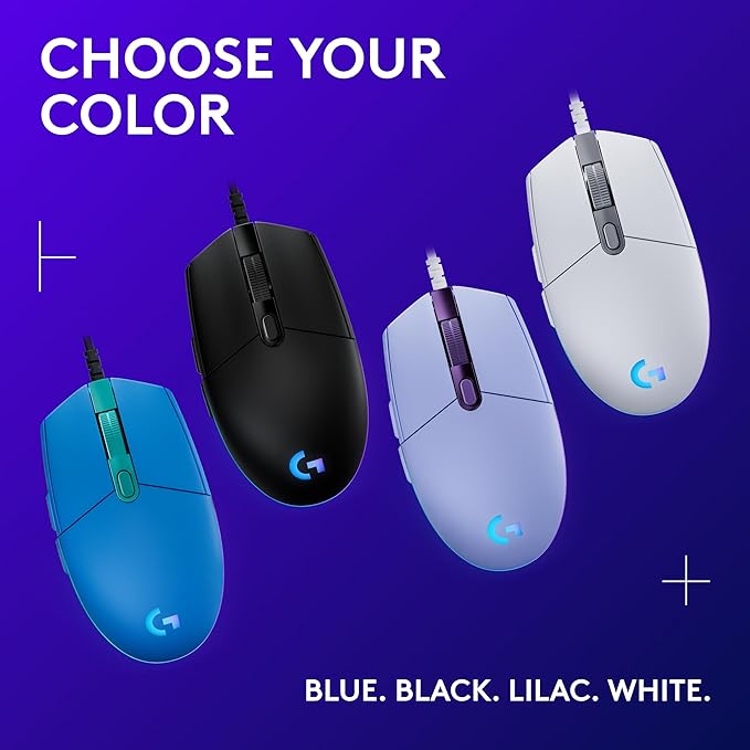 Logitech G203 Wired Gaming Mouse, 8,000 DPI, Rainbow Optical Effect LIGHTSYNC RGB, 6 Programmable Buttons, On-Board Memory, Screen Mapping, PC/Mac Computer and Laptop Compatible - Blue