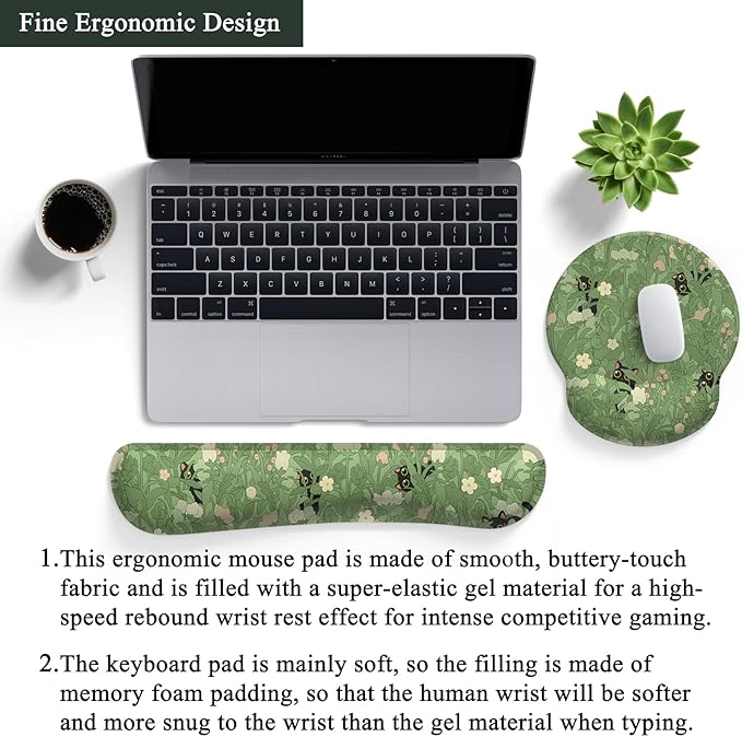 Cute Flower Mouse Pad Wrist Support Ergonomic Green Hide Out Cat, Keyboard Mouse Wrist Rest Non-Slip Gel Anime Kawaii 3D Mouse Pads Wrist Pad,Easy Typing, Comfortable Computer Mouse Pad.