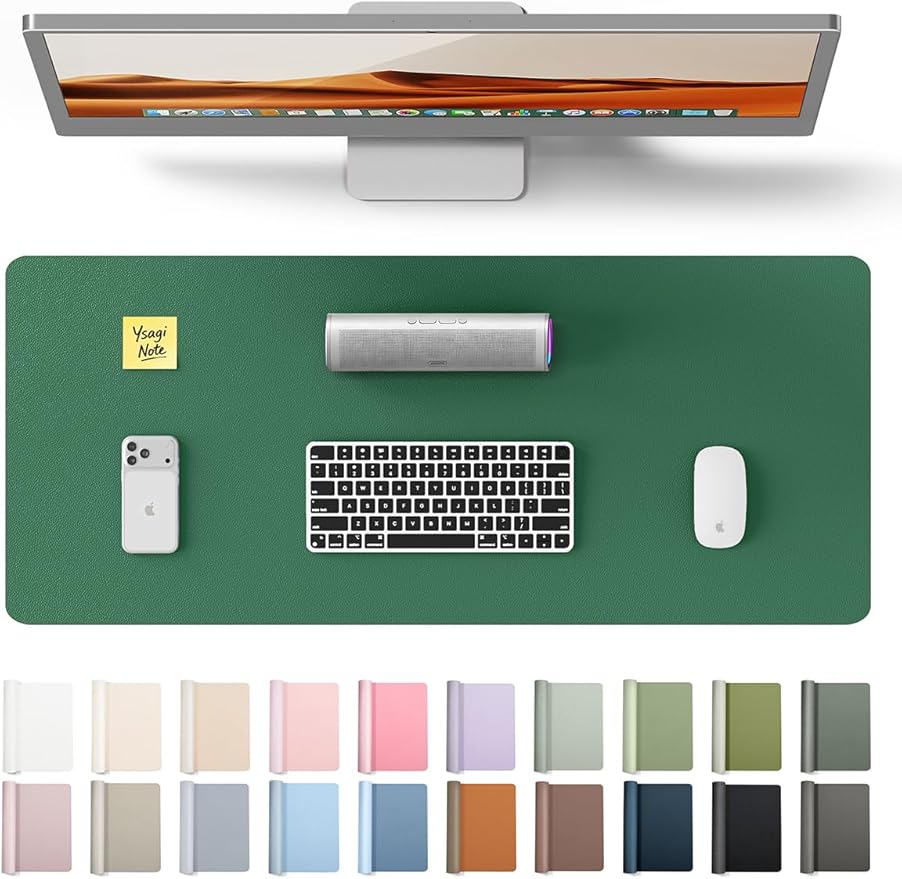 YSAGi Leather Desk Pad Protector, Office Desk Mat, Large Mouse Pad, Non-Slip PU Leather Desk Blotter, Laptop Desk Pad, Waterproof Desk Writing Pad for Office and Home (Jade Green, 23.6" x 13.8")