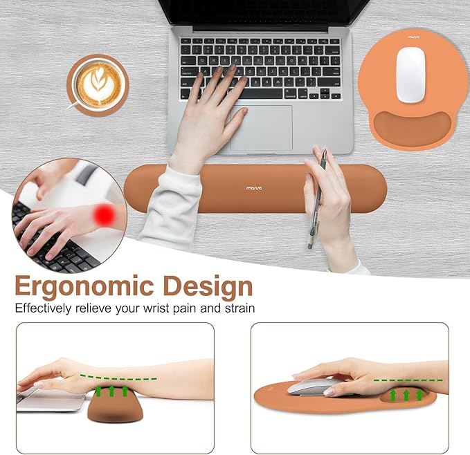 MOSISO Wrist Rest Support for Mouse Pad&Keyboard Set, Circle Curved Ergonomic Mousepad&Coaster Non-Slip Base Home/Office Wrist Support&Easy Typing Pad with Soft Cloth&Silicone Lining, Cosmic Orange