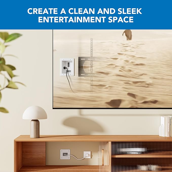 Mount-It! in-Wall TV Cable Management Kit with Recessed Power - Triple Outlet, 9ft Extension Cord and Hand Saw - Easy, Safe TV Outlet Wall Kit and TV Cable Hider Behind Wall