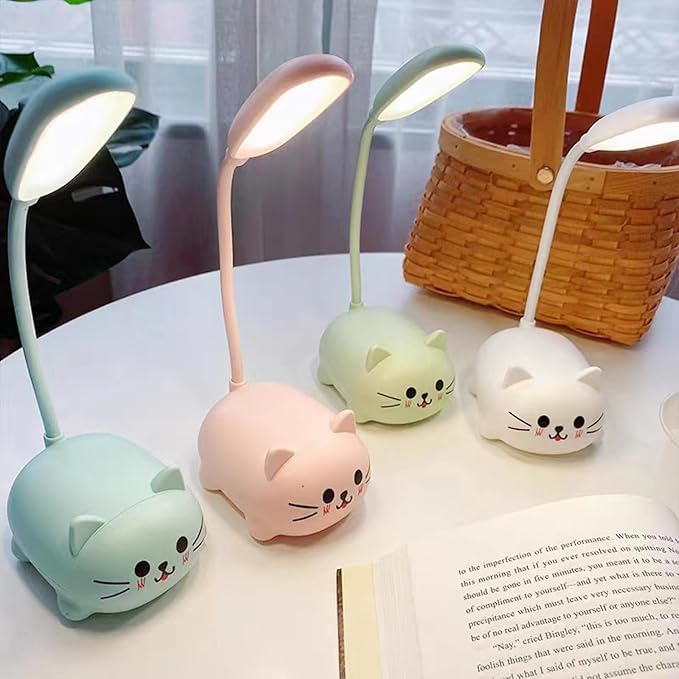 LED Desk Lamp for Kids, Cute Cat Lamp USB Rechargeable Reading Light,Portable LED Table Light, Flexible Gooseneck Eye-Care Cartoons Small Desk Lamp Girls Gifts (Blue)