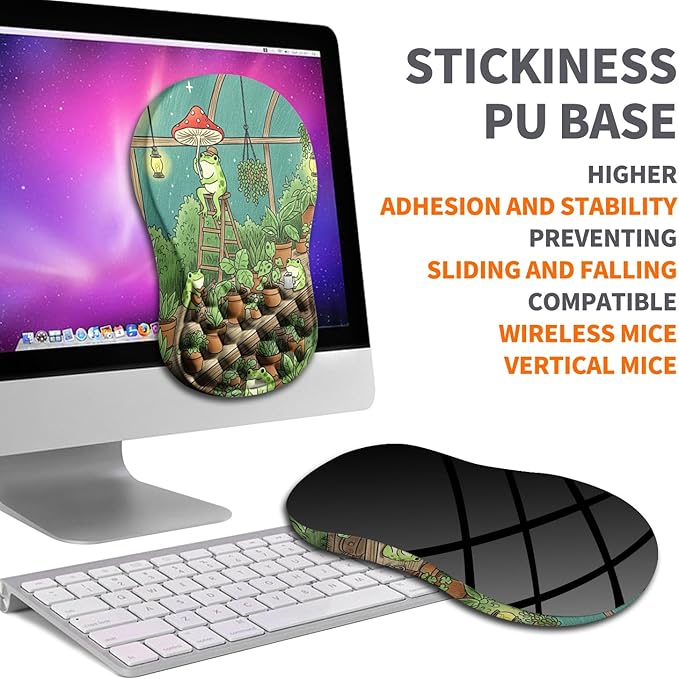 Ergonomic Joint Wrist Support Mouse Pad with Memory Foam Cushion Massage Bump, Carpal Tunnel Mousepad Slope Design for Wrist Rest, 11.8x7.9 in, Cute Frog