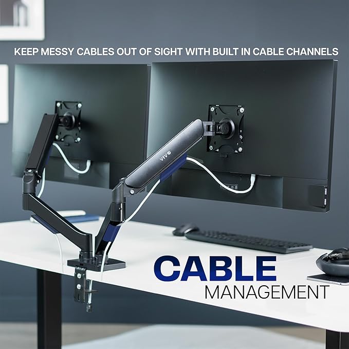 VIVO Dual Monitor Stand, Fully Adjustable Arms for 17 to 32 inch Screens, Mechanical Articulating Desk Mount, Gaming and Office Setups, VESA 75x75, 100x100, Max 19.8 lbs, Classic, Black, STAND-V002O