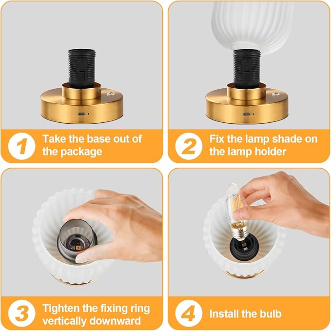 LigthRound Touch Table Lamp for Bedroom, Cordless Bedside Small Table Lamp, Dimmable Rechargeable Battery Operated Lamp for Nightstand, Bedside, Living Room, Desk, LED Bulb Included