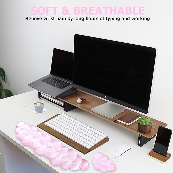 Gel Cloud Wrist Rest Keyboard, Cute Wrist Rest for Computer Keyboard, Ergonomic Keyboard Wrist Rest and Soft Mouse Wrist Rest for Typing, Suitable for Office, Home, Computer, Gaming, Pink