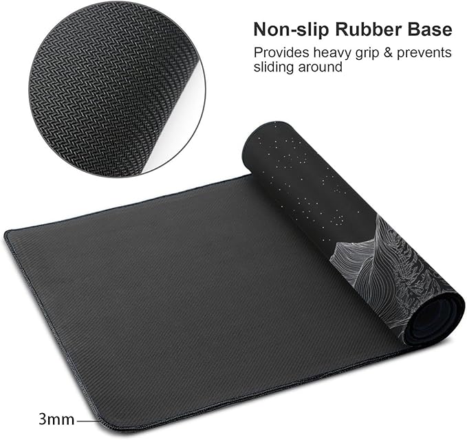 AQQA Black Gaming Mouse Pad (31.5x15.7 in), XL Large Mouse Mat Long Desk Pad with Non-Slip Rubbe Stitched Edges, Keyboard Mousepad for Work, Game, Office, Home (Mountain)