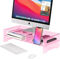 Pink Acrylic Monitor Stand Riser, 2-Tier computer stand with Storage, clear monitor stand for desk Suitable for laptops, printers, TV，desk organization With phone holder