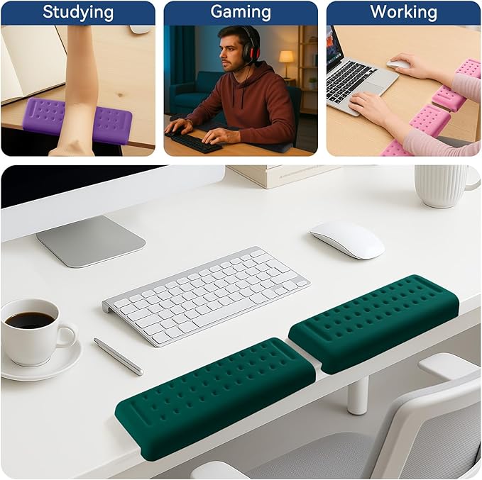 L-Shaped Desk Elbow Pad for Desk, 2-Pack Memory Foam Elbow Rest for Desk Edge Cushion, Non-Slip Ergonomic Arm Rest for Wrist, Palm & Forearm Support, Office Home, Separate Design, Dark Green