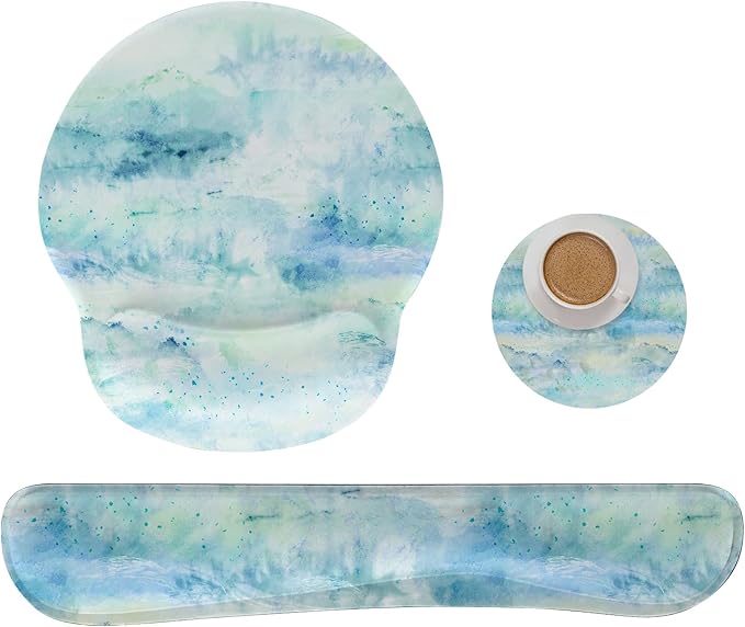 Ergonomic Keyboard Mouse Pad Wrist Rest Support Set for Laptop/Computer/Desktop,Memory Foam Hand Rest Wrist Cushion for Gaming/Office,Lightweight Comfortable (Landscape Painting)