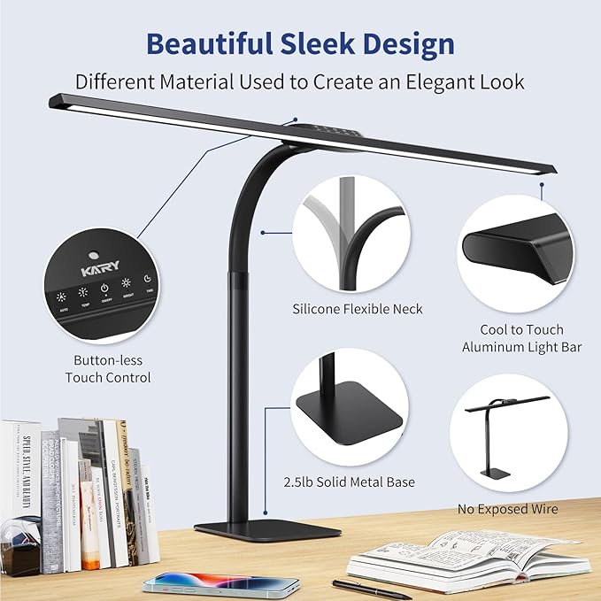 Kary LED Desk Lamp, 24W Architect Desk Lamps with Base 31.5" Wide Home Office Lights 1800LM Extra Bright Table Lighting with Adjustable Lights, 5 Color Modes, Studio Work Lamp for Task, Drafting