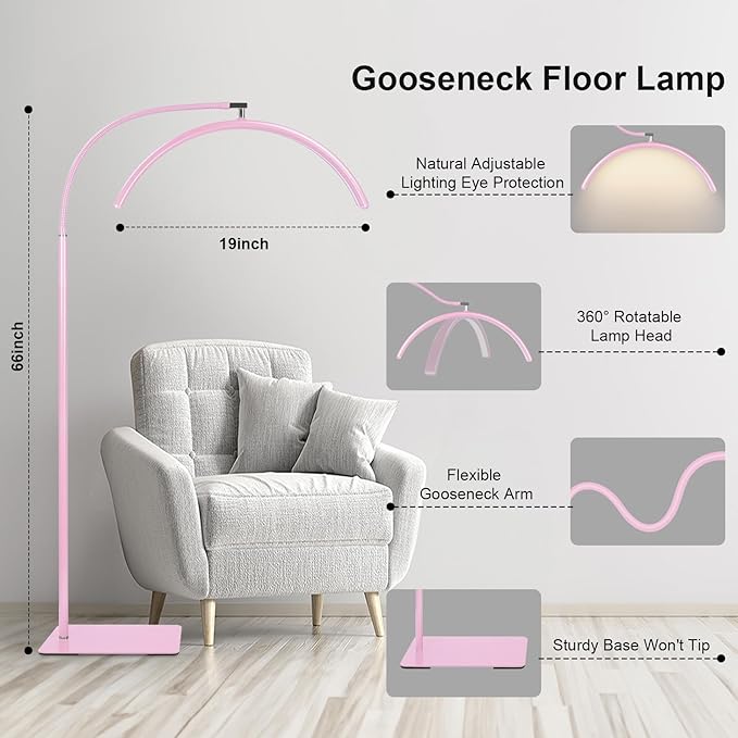 Half Moon LED Floor Light - Professional Shadow-Free, Dimmable Lamp | for Lash Techs, Estheticians & Tattoo Artists | Eyelash Extensions, Nail Art, Home & Office (Pink)