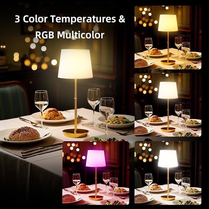 Cordless Table Lamp, 5000mAh Rechargeable Desk Lamp with Dimmable Magnetic RGB Bulbs & Remote, Battery Operated Small Wireless Lamp for Bedside, Dining Table, Kitchen Counter, Living Room