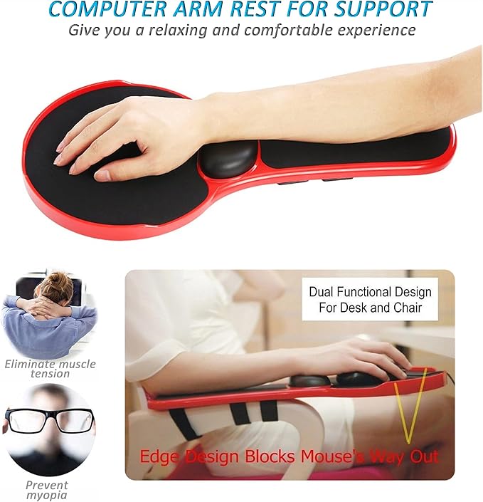 LL-COEUR Memory Foam Arm Support Wrist Rest for Table and Chair, Ergonomic Armrest Desk Extender, Multifunctional Computer Mouse Pad (red)