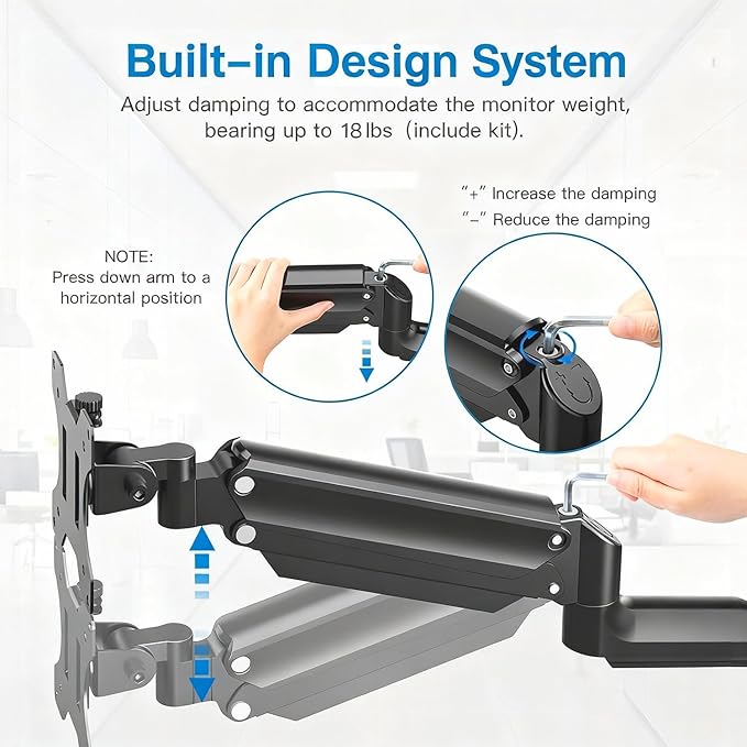 HUANUO Single Monitor Wall Mount for 13 to 32 Inch Computer Screen, Gaming Monitor Wall Mount Arm Holds up to 17.6lbs, Height Adjustable Full Motion Wall Monitor Mount-VESA Mount 75x75,100x100
