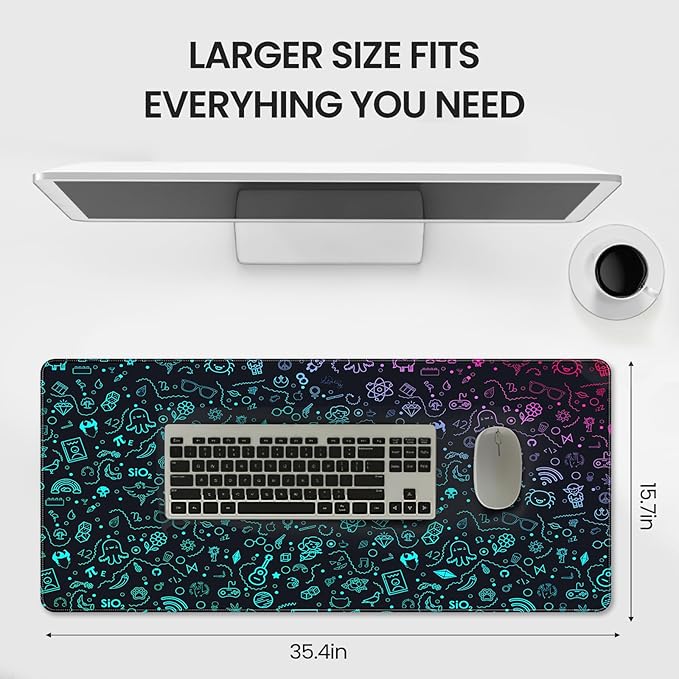 XXL Gaming Mouse Pad, Gradient Icon Design, 35.4 x 15.7 Inches, Microfiber Cloth, Rectangular, Non-Slip Rubber Base