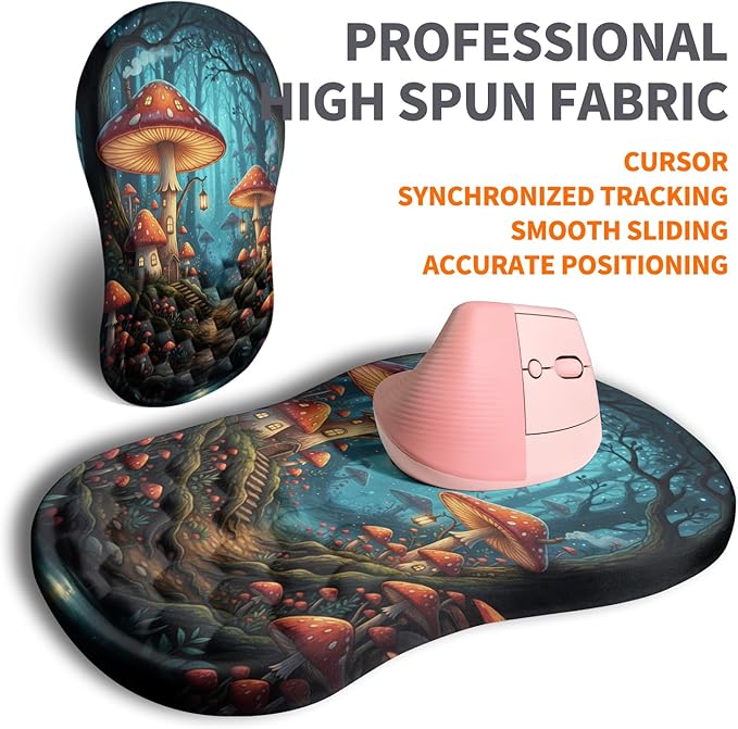 Ergonomic Joint Wrist Support Mouse Pad with Memory Foam Cushion Massage Bump, Carpal Tunnel Mousepad Slope Design for Wrist Rest, 11.8x7.9 in, Mushroom