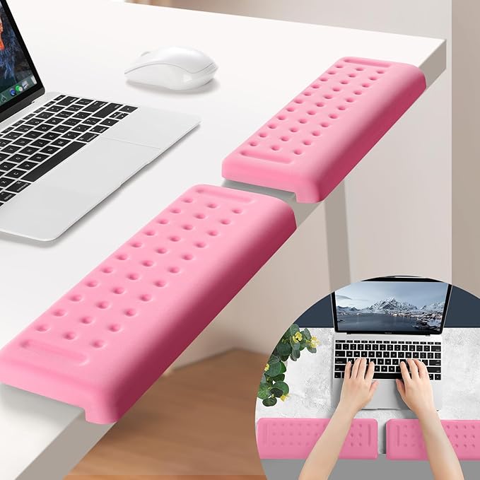 L-Shaped Desk Elbow Pad for Desk, 2-Pack Memory Foam Elbow Rest for Desk Edge Cushion, Non-Slip Ergonomic Arm Rest for Wrist, Palm & Forearm Support, Office Home, Separate Design, Pink