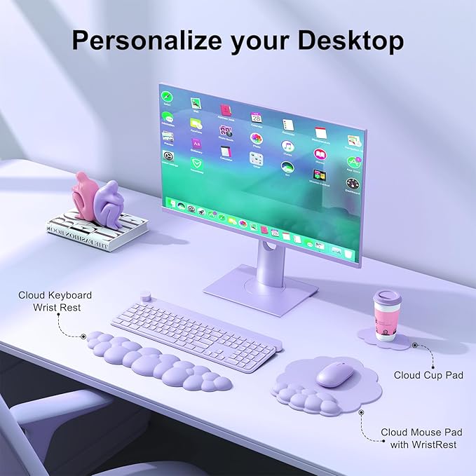 Cloud Mouse Pad with Wrist Rest, Cloud Keyboard Wrist Rest, Mouse Pad Wrist Support, Ergonomic Keyboard Mouse Wrist Support (Purple)