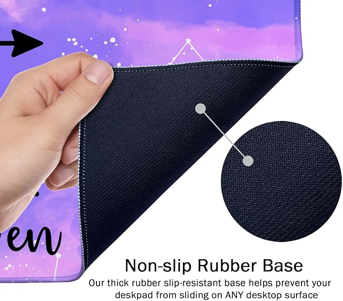 SSOIU Large Mouse Pad, Full Desk XXL Extended Gaming Mouse Pad 35.5" X 15.7", Stay Positive Work Hard and Make It Happen Inspirational Quotes Mousepad Art Pink Purple Starry Sky Black Quote Desk Mat
