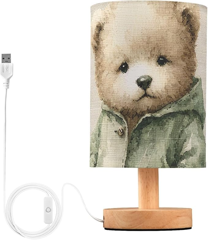 Bear LED Table Lamp, Bedside Lamp with Linen Lampshade, Flicker-Free Eye Care USB Plug in Nightstand Lamp, for Bedroom and Office