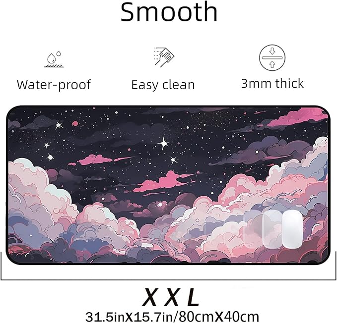 Kawaii Anime Desk Mat, Pink Purple Cloud Large Mouse Pad, Large Gaming Computer Keyboard Mat, Full Desk Pads XXL Office Desktop Cover Mat, Cute Women Office Desk Accessories 31.5"X15.7"