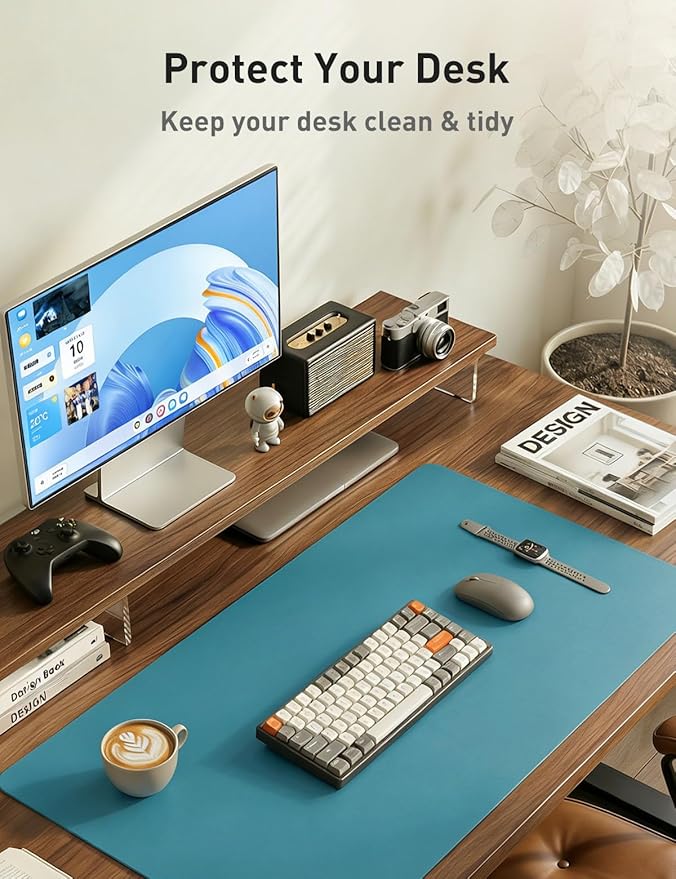 Aothia Faux Leather Desk Mat - Non-Slip PU Leather Desk Blotter, Waterproof Writing Surface, Large Desk Pad for Office & Home (Turquoise, 55" x 17")