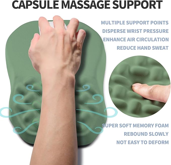 Ergonomic Raised Mouse Pad Wrist Support with Bilateral Slope Memory Foam Mousepad for Wrist Rest and Ergonomic Support 11.8x7.9〃 Green