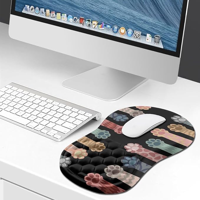 Hokafenle Ergonomic Mouse Pad Wrist Support, Wrist Rest Mousepad for Carpal Tunnel with Integrated Memory Foam Slope Massage Bulge (11.8x7.9 inch,Cute Cat Claw)