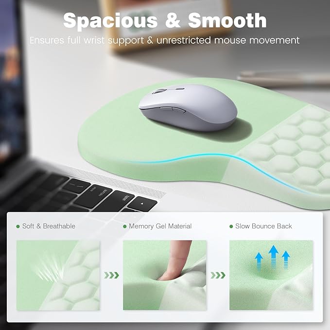 Ospelelf Ergonomic Mouse Pad and Keyboard Stand Wrist Rest Set, Memory Foam Comfort, Wrist Support for Typing, Office Desk Accessories, Green