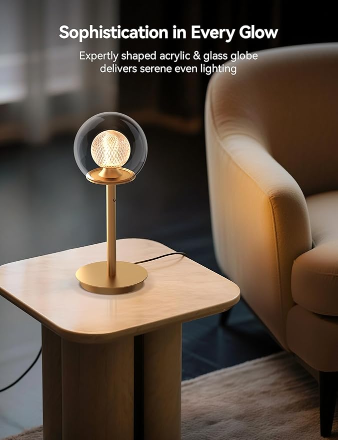 Tubicen Gold Bedside Table Lamp Plug in Dual-Globe Glass Shade Art Decor Table Lamp Memory Function Modern LED 4-Stage Touch Dimmable Desk Table Lamps for NightStands Bedroom Home Office 14.5 Inch