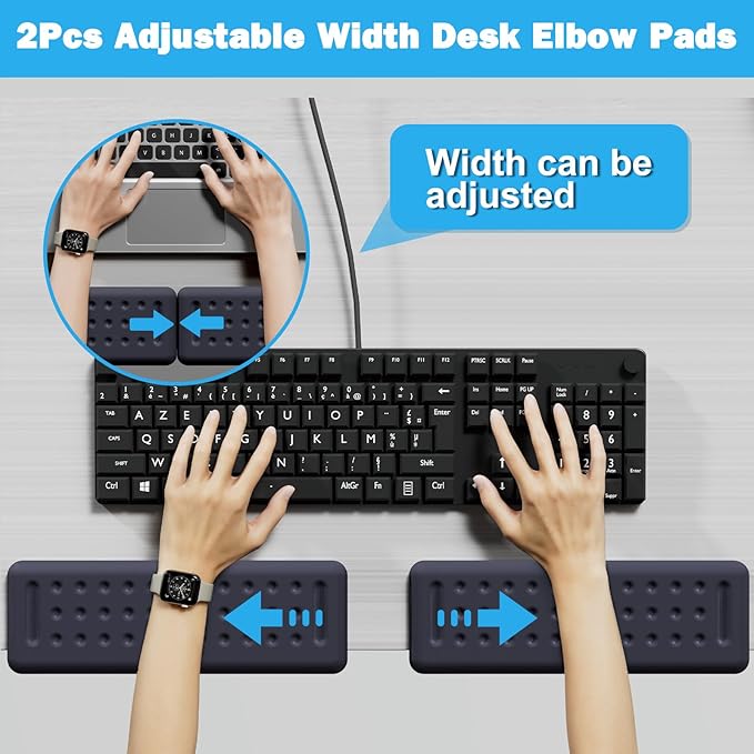 Leolee L-Shaped Desk Elbow Pads for Desk, Deep Blue Memory Foam Arm Rest for Desk with Non-Slip Base, Ergonomic Desk Edge Cushion, Wrist Rest for Computer Keyboard, Typing, Office, Home (2 Piece)