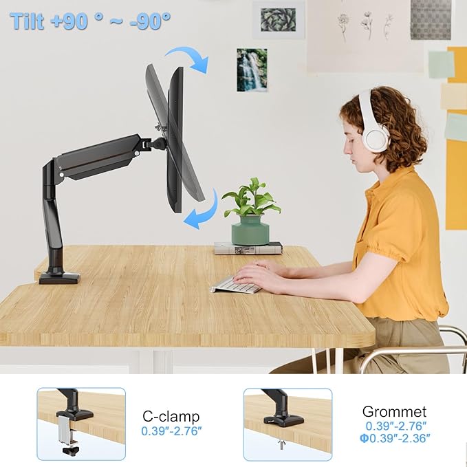 Single Monitor Mount Arm Fits up to 32 Inch, Desk Mount Holds 4.4-19.8lbs Computer Screen, Full Motion Monitor Desk Mount, VESA Mount 75x75, 100x100