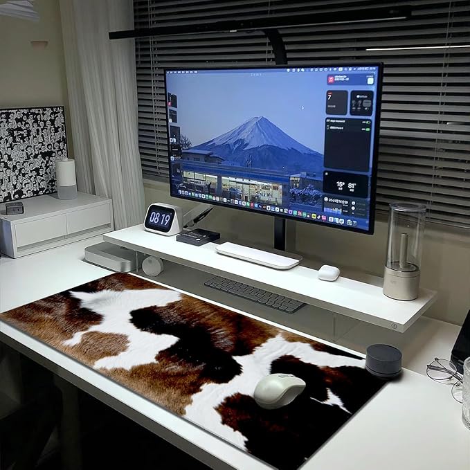 Cow Print Mouse Pad Extended Large Gaming Mousepad XL Big Long Oversized Desk Mat Stitched Edges 31.5 X 11.8 Inch for Home Office Black25
